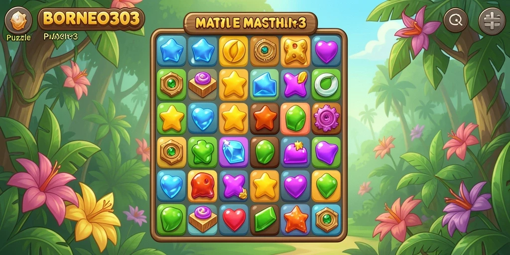 Tampilan antarmuka menarik dari game Puzzle Match-3 BORNEO303.