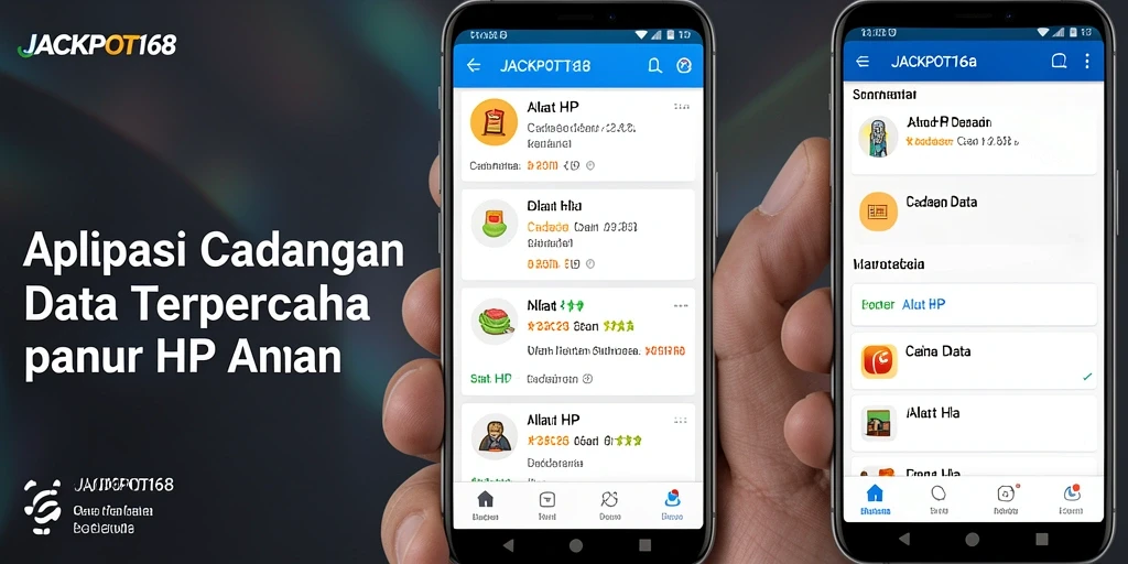 Tampilan utama aplikasi JACKPOT168 yang menampilkan fungsi cadangan data.
