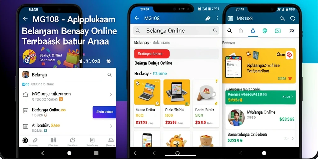 Tampilan antarmuka aplikasi MG108 untuk Belanja Online yang user-friendly.