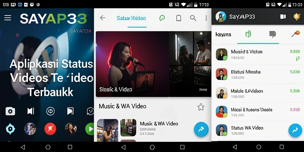 Antarmuka SAYAP33 dengan beragam pilihan video status.
