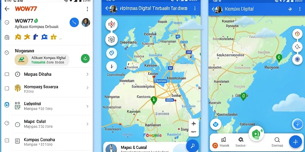 Antarmuka WOW77 menampilkan kompas digital dan informasi cuaca.